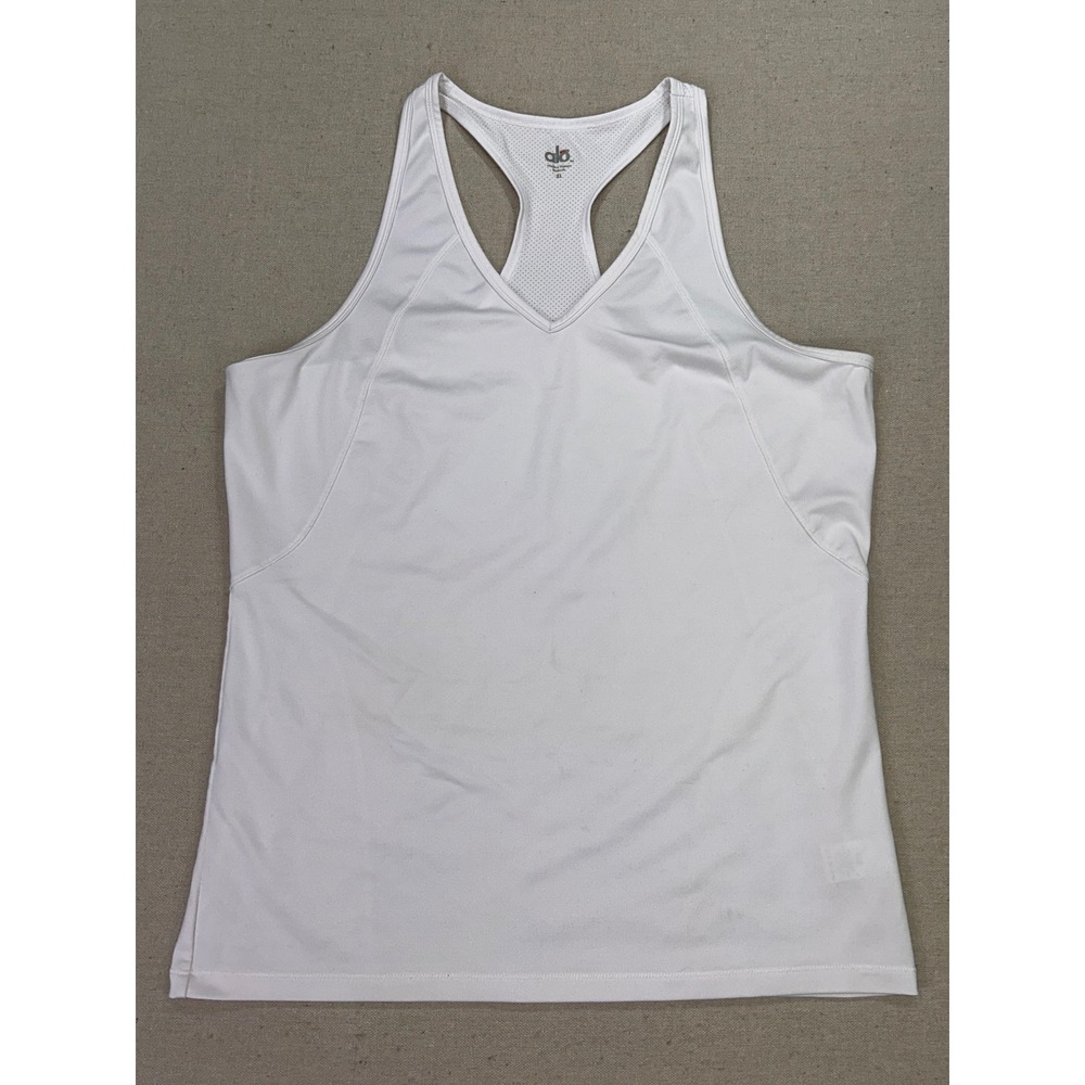 Alo Yoga Womens XL White Racerback Mesh Panel V-Neck Athletic Tank Top